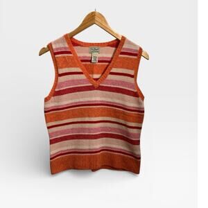 L.L.Bean Vintage Orange Striped 80% Lambswool Sweater Vest Women's Size Small